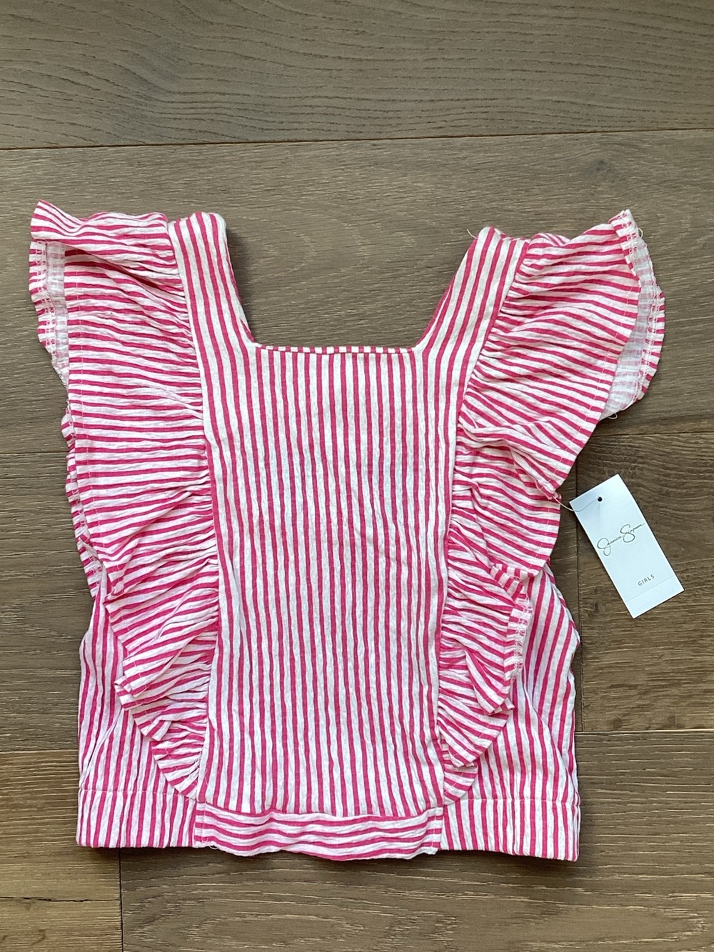 Jessica Simpson Fuchsia Stripe Pink and White Flutter Top NWT Size Medium 8/10